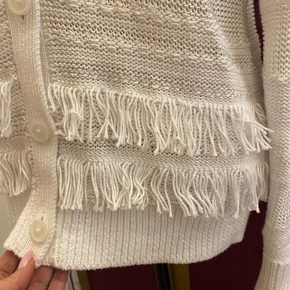 Ralph Lauren black label white fringe cardigan, L - Picture 6 of 12